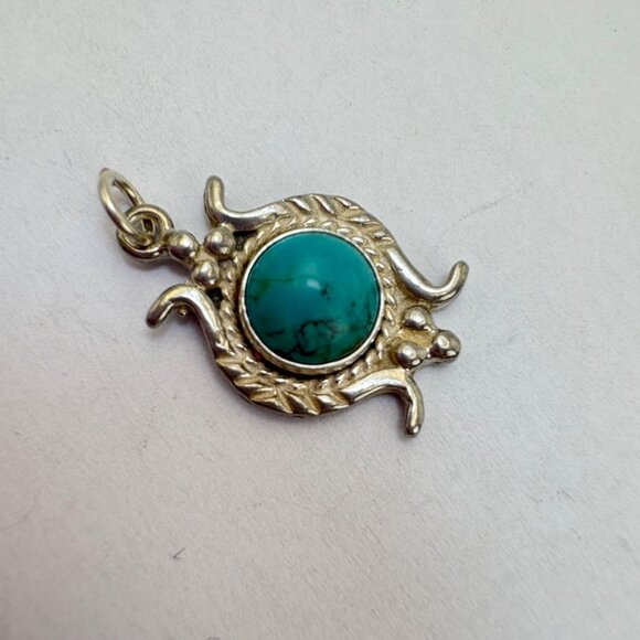 VTG Sterling Silver 925 Turquoise Bezel Set Small Pendant Size 22mm Length - Picture 1 of 9
